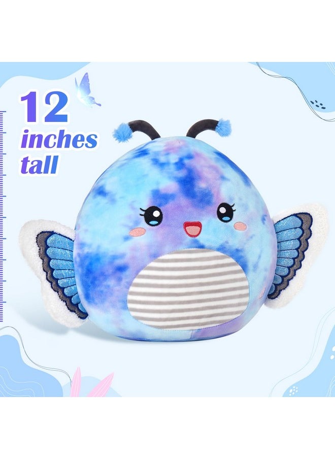 12” Blue Light Up Butterfly Plush Pillow With Led Blue Butterfly Stuffed Animal Plush Toy Plushie Toy Squishy Pillow Birthday Christmas Valentine Presents For Kids Boys Girls