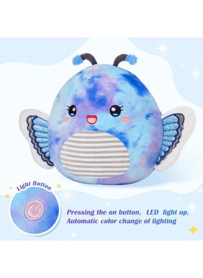 12” Blue Light Up Butterfly Plush Pillow With Led Blue Butterfly Stuffed Animal Plush Toy Plushie Toy Squishy Pillow Birthday Christmas Valentine Presents For Kids Boys Girls