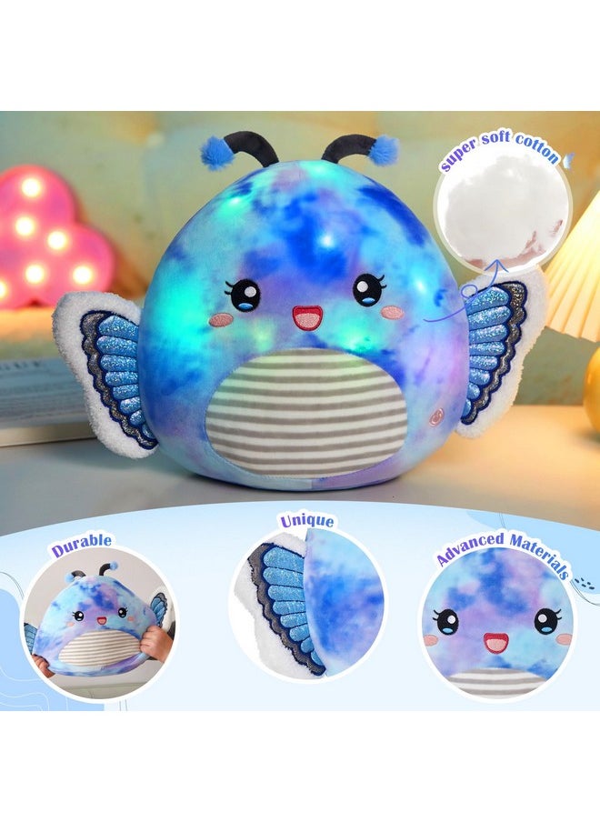 12” Blue Light Up Butterfly Plush Pillow With Led Blue Butterfly Stuffed Animal Plush Toy Plushie Toy Squishy Pillow Birthday Christmas Valentine Presents For Kids Boys Girls