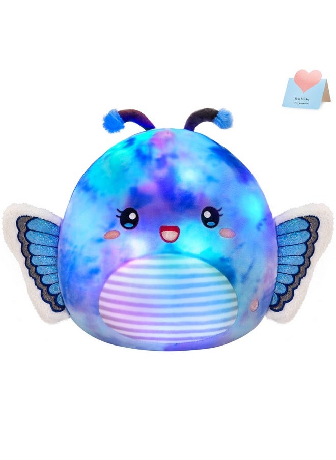 12” Blue Light Up Butterfly Plush Pillow With Led Blue Butterfly Stuffed Animal Plush Toy Plushie Toy Squishy Pillow Birthday Christmas Valentine Presents For Kids Boys Girls