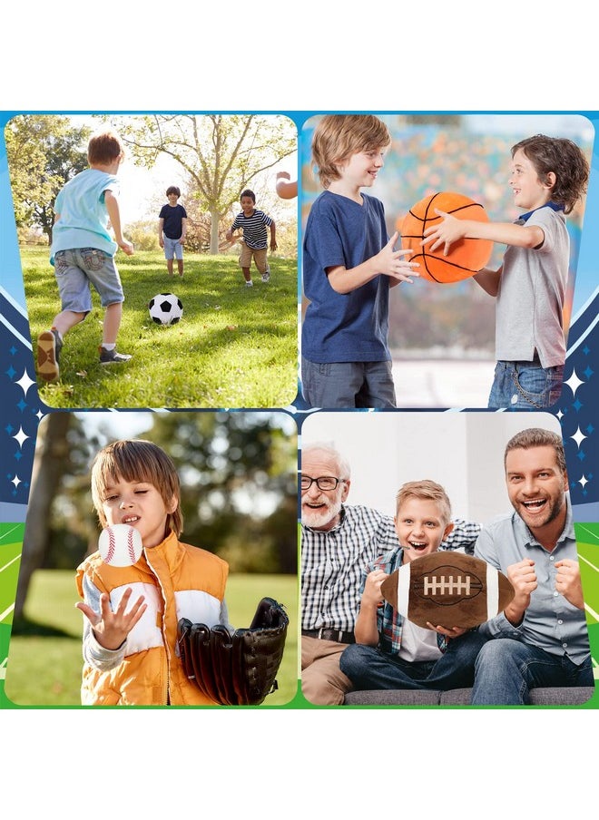 4 Pcs Stuffed Sports Pillows Toy Set, Soft Plush Basketball Soccer Ball Football Baseball Pillow Sports Shaped Throw Pillows Cute Cushion Pillow For Room Bedroom Decor Indoor Gifts