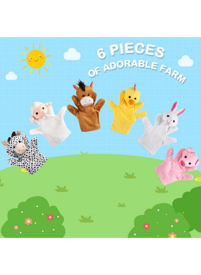 6 Pcs Barn Buddies Hand Puppets Farm Animal Plush Toy Hand Puppets Includes Bunny, Cow, Sheep, Horse, Chicken, Piggy For Toddlers And Kids Ages 2+