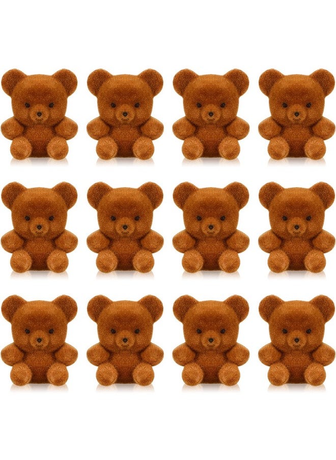 12Pcs Valentine'S Day Miniature Flocked Plush Mini Bear Stuffed Bear Decorations For Birthday Cake Wedding Decor Party Favor Supplies Bag Charm Diy Accessory 1 Inch(Dark Brown)