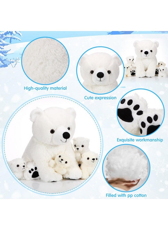 5 Pcs Polar Bear Plush Set Large Mommy Polar Bear Stuffed Animal With 4 Cuddly Bear Baby Plushies In Belly For Boys Girls Birthday Winter Holiday Decor Gifts(Sitting)