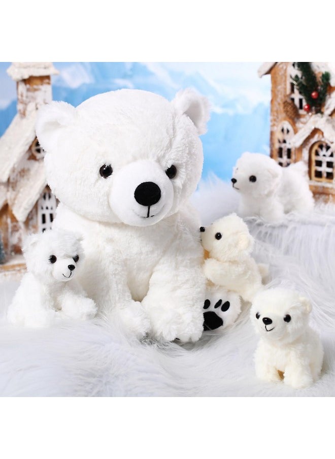 5 Pcs Polar Bear Plush Set Large Mommy Polar Bear Stuffed Animal With 4 Cuddly Bear Baby Plushies In Belly For Boys Girls Birthday Winter Holiday Decor Gifts(Sitting)