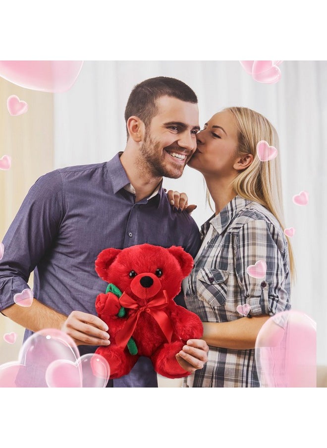 Christmas Plush Stuffed Animal Bear With Rose Funny Cute Stuffed Animal Plush Gifts For Kids Toddler Girlfriend Xmas Valentine'S Day,11.8 Inches(Red)