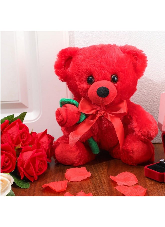 Christmas Plush Stuffed Animal Bear With Rose Funny Cute Stuffed Animal Plush Gifts For Kids Toddler Girlfriend Xmas Valentine'S Day,11.8 Inches(Red)