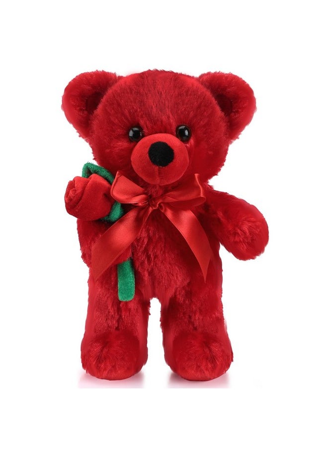 Christmas Plush Stuffed Animal Bear With Rose Funny Cute Stuffed Animal Plush Gifts For Kids Toddler Girlfriend Xmas Valentine'S Day,11.8 Inches(Red)
