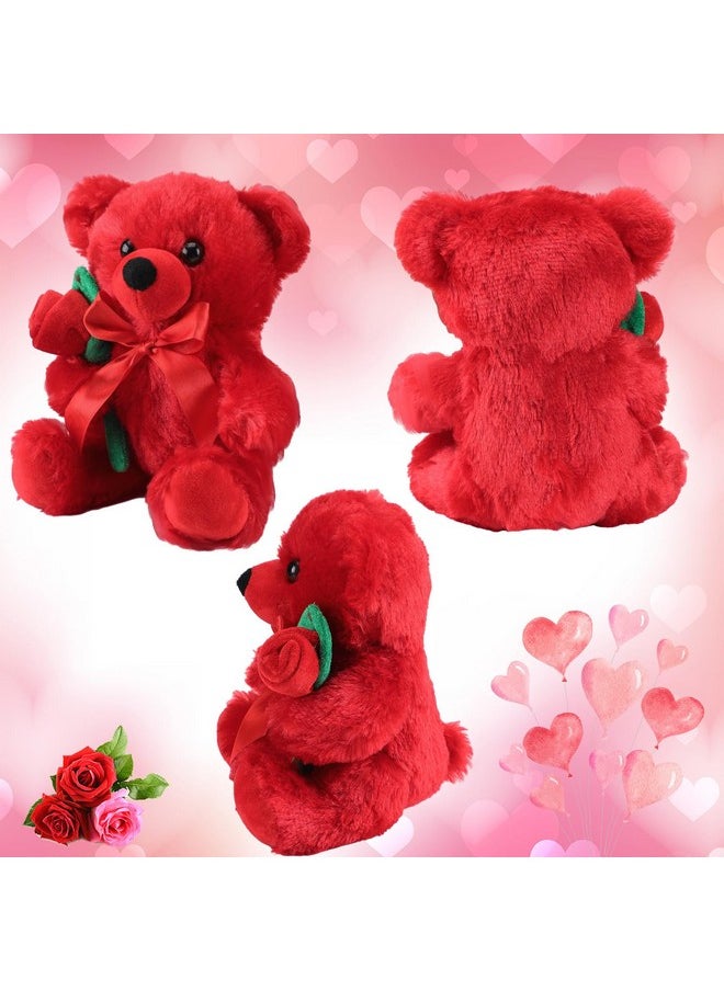 Christmas Plush Stuffed Animal Bear With Rose Funny Cute Stuffed Animal Plush Gifts For Kids Toddler Girlfriend Xmas Valentine'S Day,11.8 Inches(Red)