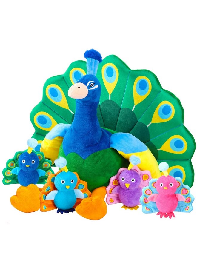 18 Inches Plush Peacock Stuffed Animal Tummy Carrier With 4 Little Plush Peacock Inside Its Zippered Tummy Peacock Cuddly Toy Soft Toy Animals For Birthday Gifts Zoo Party Decor