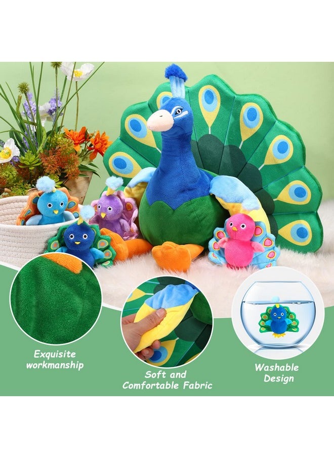 18 Inches Plush Peacock Stuffed Animal Tummy Carrier With 4 Little Plush Peacock Inside Its Zippered Tummy Peacock Cuddly Toy Soft Toy Animals For Birthday Gifts Zoo Party Decor