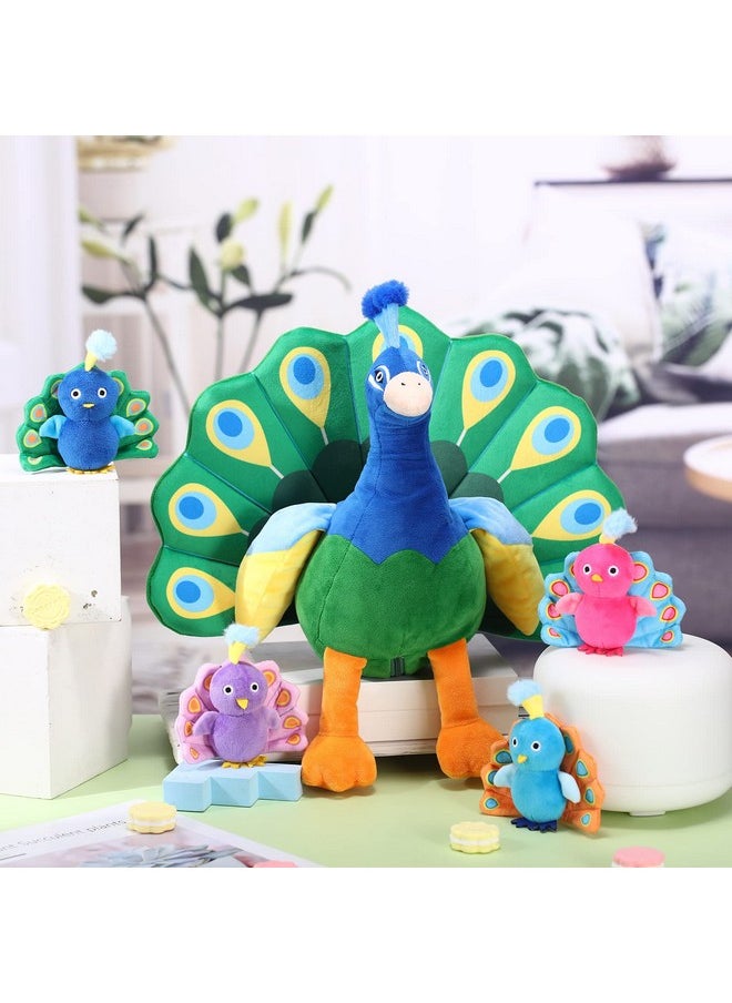 18 Inches Plush Peacock Stuffed Animal Tummy Carrier With 4 Little Plush Peacock Inside Its Zippered Tummy Peacock Cuddly Toy Soft Toy Animals For Birthday Gifts Zoo Party Decor