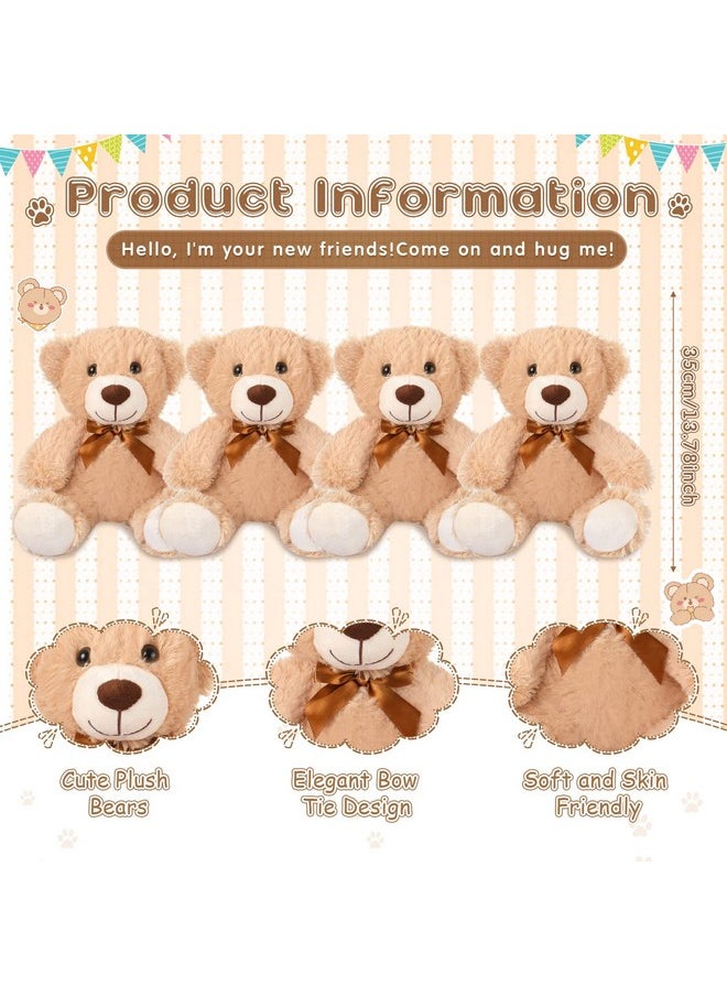 4 Pack 14 Inches Christmas Bear Plush Stuffed Animals Cute Soft Bears Bulk For Girls Boys Girlfriend (Light Brown)