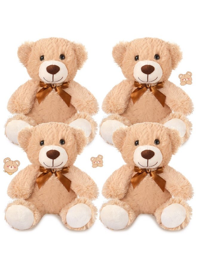 4 Pack 14 Inches Christmas Bear Plush Stuffed Animals Cute Soft Bears Bulk For Girls Boys Girlfriend (Light Brown)