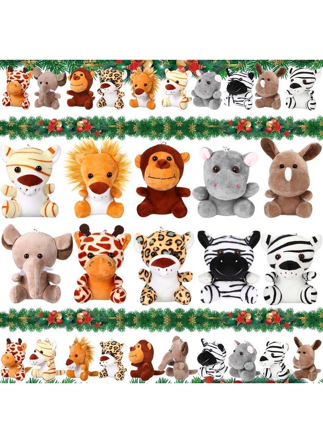 20 Pcs Mini Stuffed Forest Animals 4.8 Inch Cute Jungle Animal Plush Lion Tiger Elephant Giraffe Toys Set For Safari Animal Themed Party Kindergarten Fun Teacher Student Achievement Award, 10 Styles