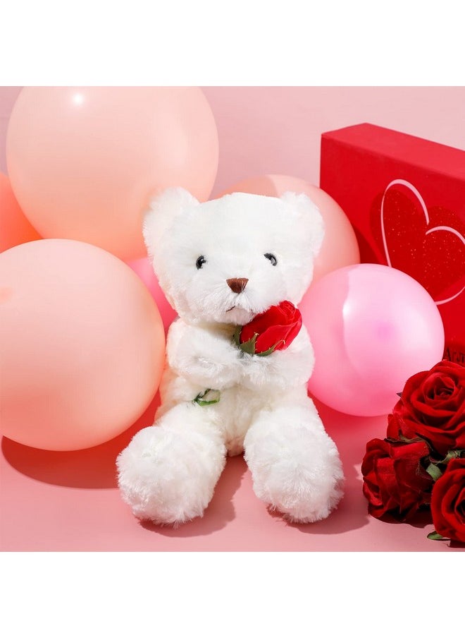 Christmas Plush Stuffed Animal Bear With Rose Funny Cute Stuffed Animal Plush Gifts For Kids Toddler Girlfriend Xmas Valentine'S Day, 11.8 Inches