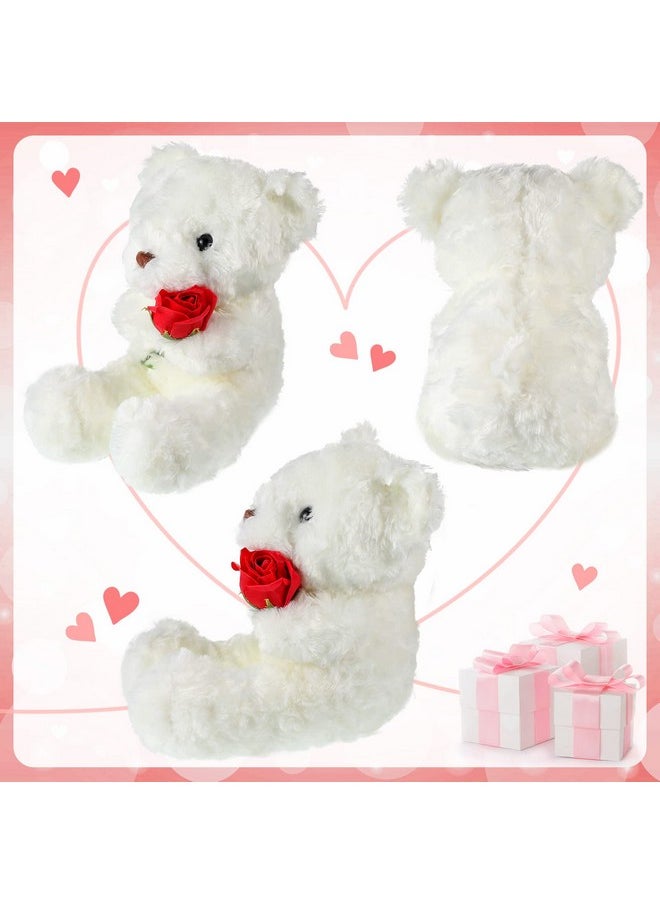 Christmas Plush Stuffed Animal Bear With Rose Funny Cute Stuffed Animal Plush Gifts For Kids Toddler Girlfriend Xmas Valentine'S Day, 11.8 Inches
