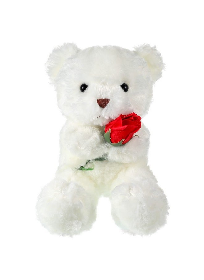 Christmas Plush Stuffed Animal Bear With Rose Funny Cute Stuffed Animal Plush Gifts For Kids Toddler Girlfriend Xmas Valentine'S Day, 11.8 Inches