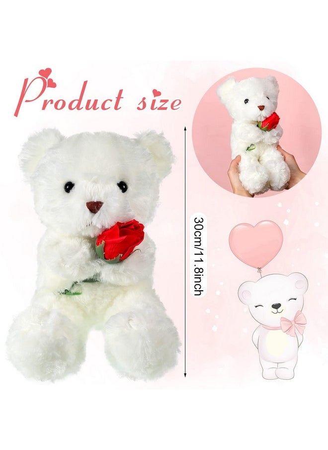Christmas Plush Stuffed Animal Bear With Rose Funny Cute Stuffed Animal Plush Gifts For Kids Toddler Girlfriend Xmas Valentine'S Day, 11.8 Inches