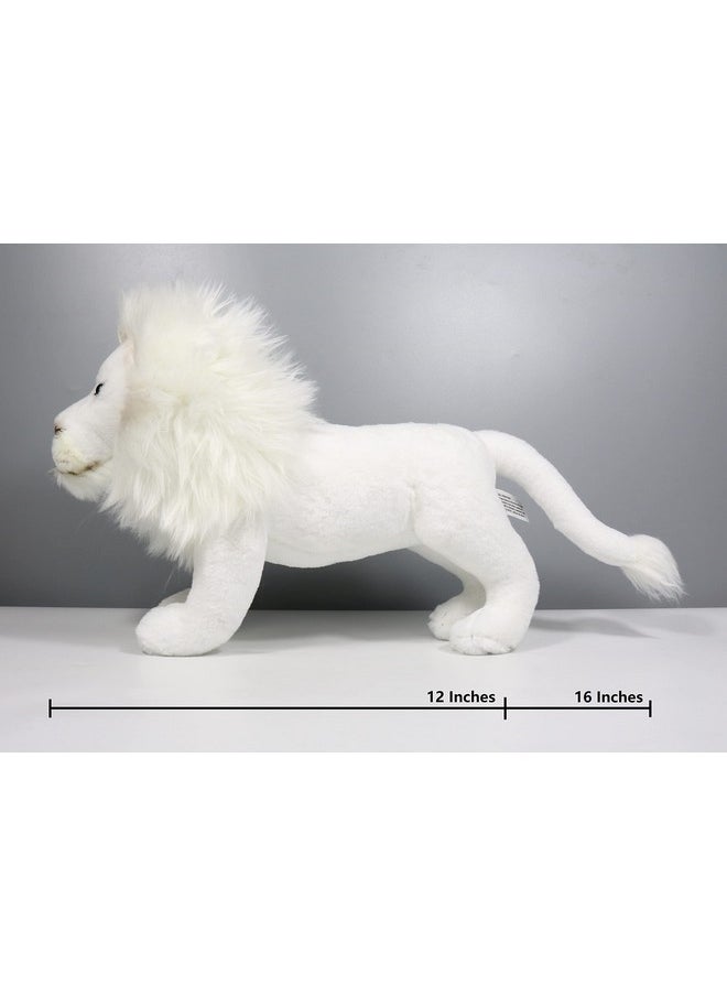 White Lion Stuffed Animal, Lifelike Plush Toy, 12 Inches Length