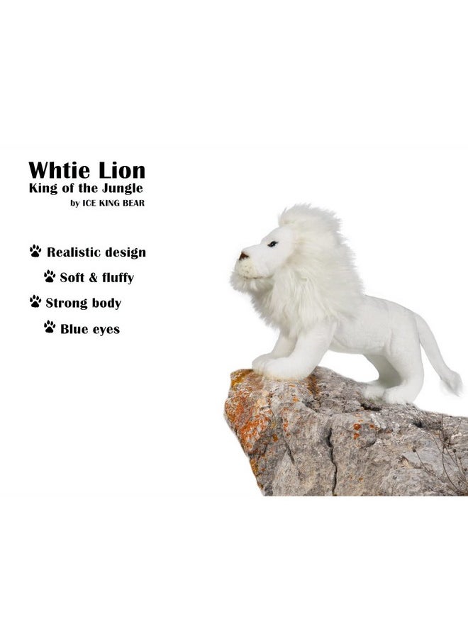 White Lion Stuffed Animal, Lifelike Plush Toy, 12 Inches Length