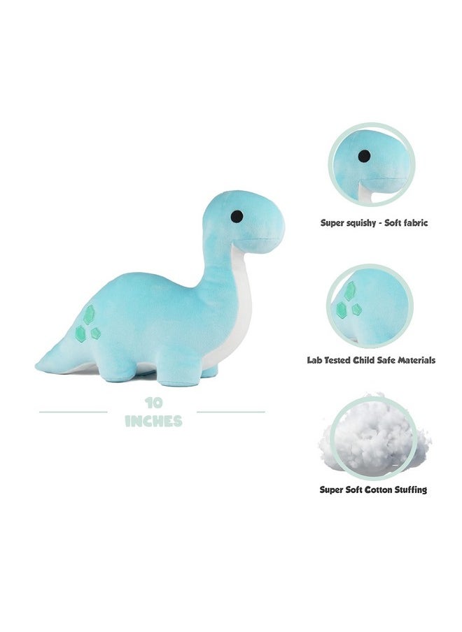 Blue Brontosaurus Dinosaur Plushie - 10 Inches Stuffed Animal Plush Dino - Plushy And Squishy Long Neck Dinosaur - Cute Toy Gift For Boys And Girls