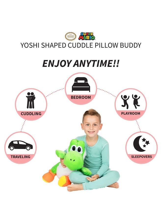 Kids Bedding Super Soft Plush Cuddle Pillow Buddy, One Size, Mario Yoshi