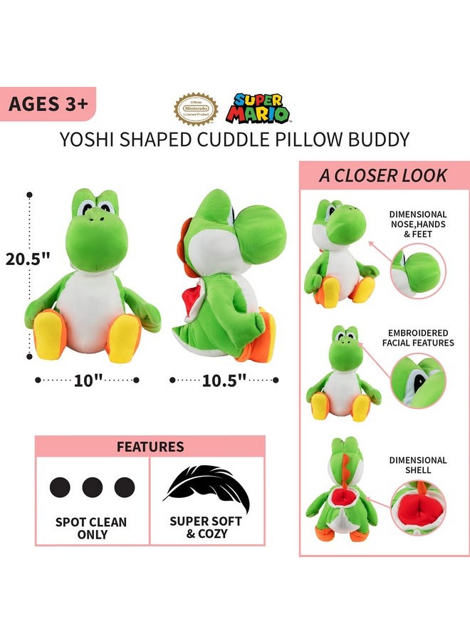 Kids Bedding Super Soft Plush Cuddle Pillow Buddy, One Size, Mario Yoshi