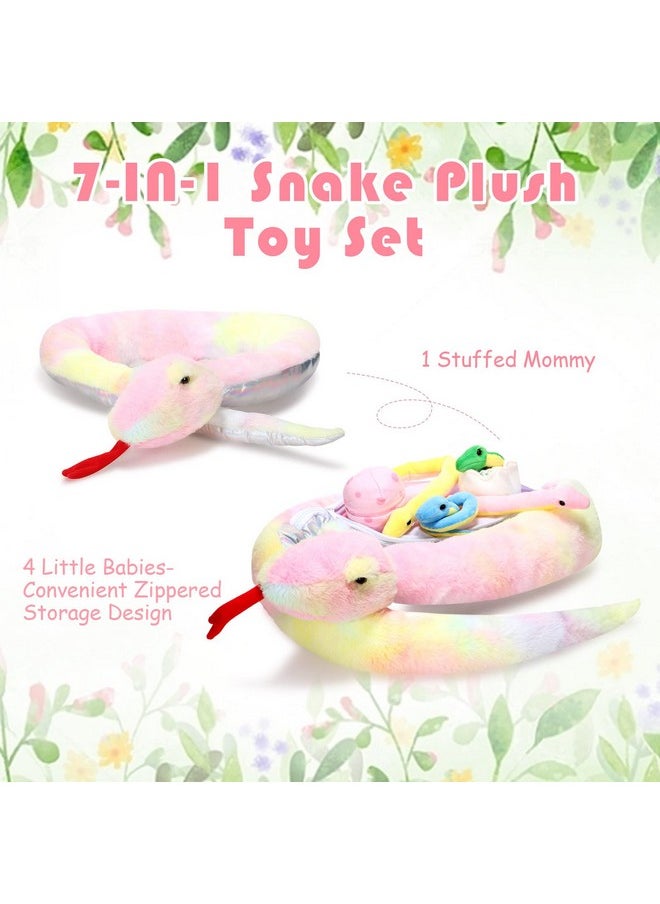 7 Pcs Snake Plush Toy Set 63 Inch Large Snake Stuffed Animal Zipper Snake Toys With Cute Baby Snakes And Eggs In Mommy Snake'S Belly For Valentine'S Day Birthday(Cute Style)