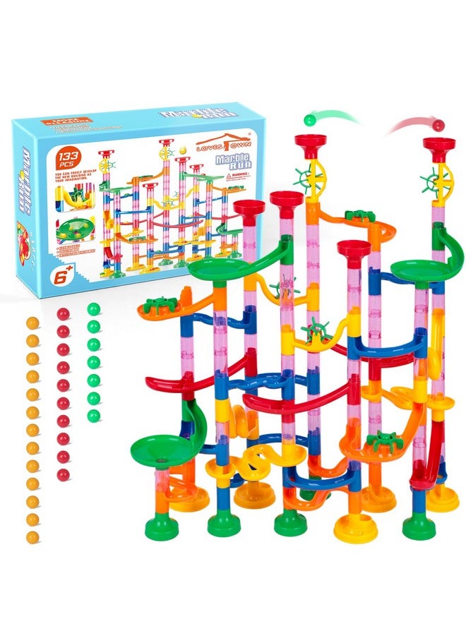 133Pcs Marble Run Set, Marbles Run Games Educational Toy For Kids Construction Building Blocks Toys 2-4 Player Games