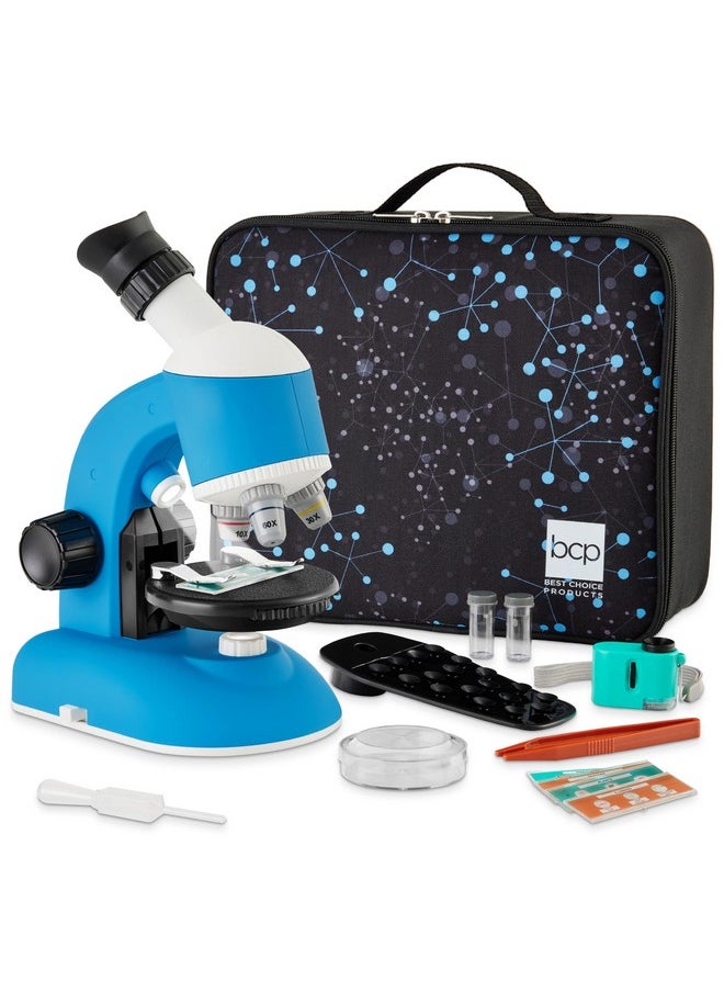 Kids Microscope Stem Learning Tool, Led Light, Science Kit W/ 100X, 600X, 1200X Zoom, Prepared & Blank Slides, Carrying Case