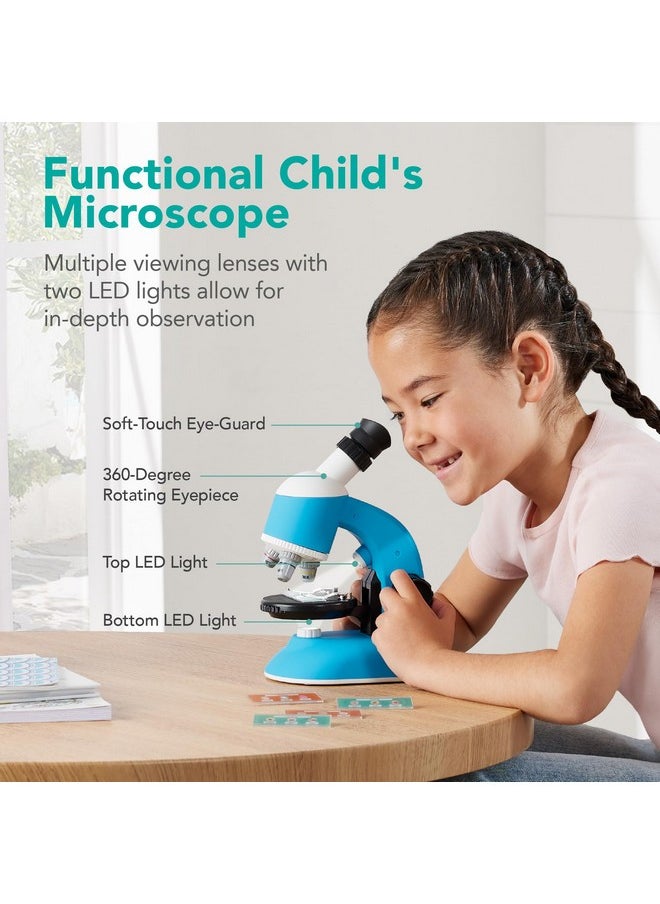 Kids Microscope Stem Learning Tool, Led Light, Science Kit W/ 100X, 600X, 1200X Zoom, Prepared & Blank Slides, Carrying Case