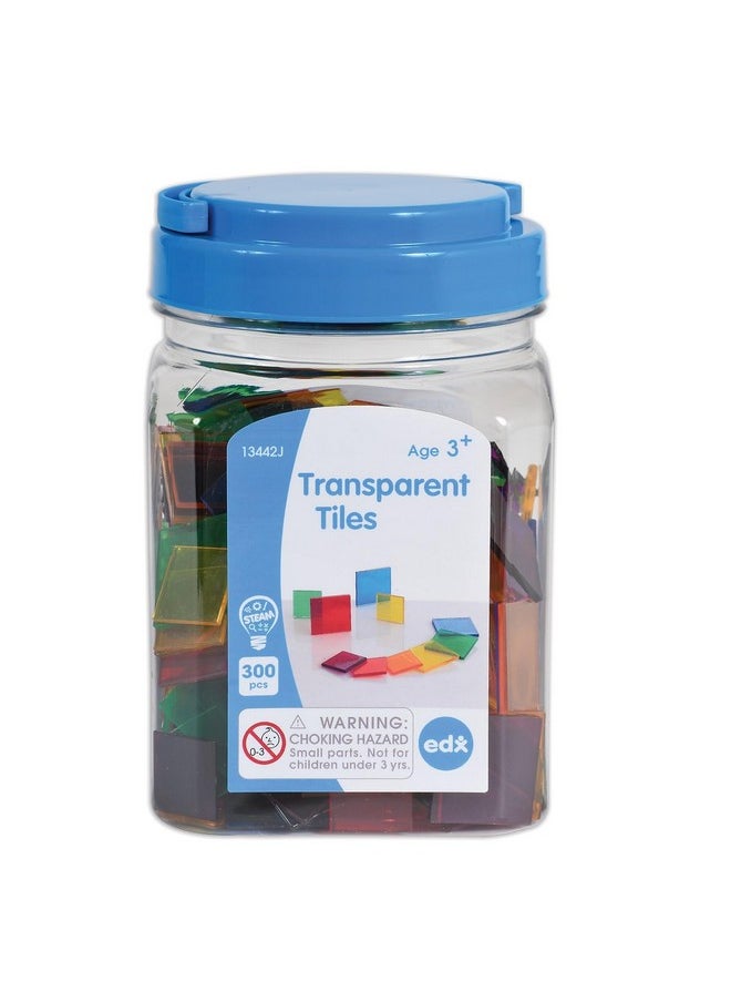 Edx Education Transparent Tiles - Mini Jar - Colorful, Plastic Squares - Light Box Accessory - Sensory Play - Math Manipulative