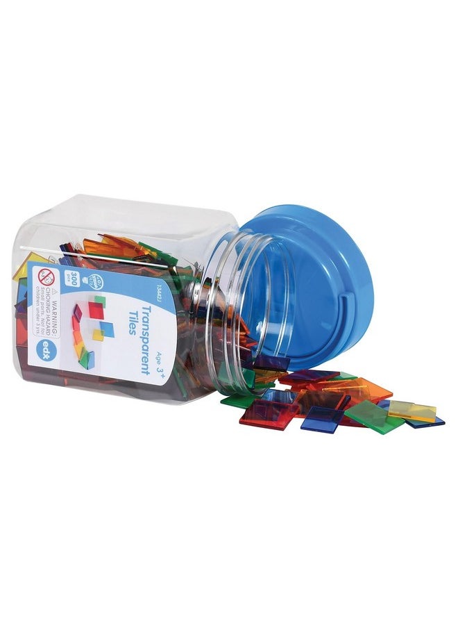 Edx Education Transparent Tiles - Mini Jar - Colorful, Plastic Squares - Light Box Accessory - Sensory Play - Math Manipulative