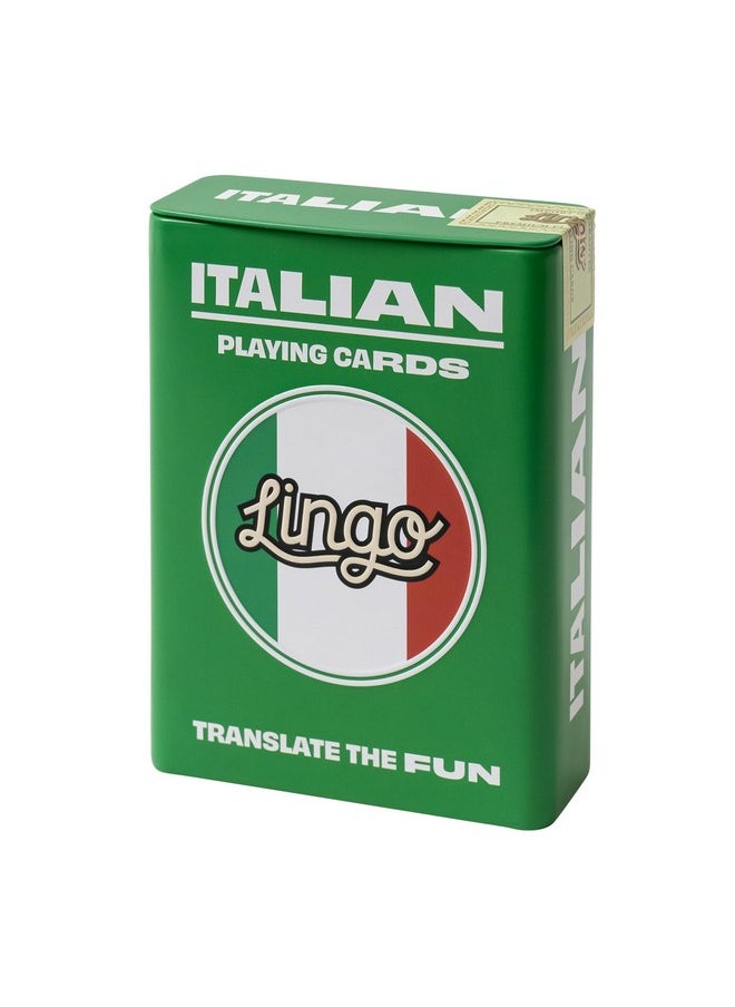 An Lingo Playing Cards In Wayfarer Tin Box | Travel Flashcards | Learn Italian Vocabulary In A Fun & Easy Way | 52 Essential Translations