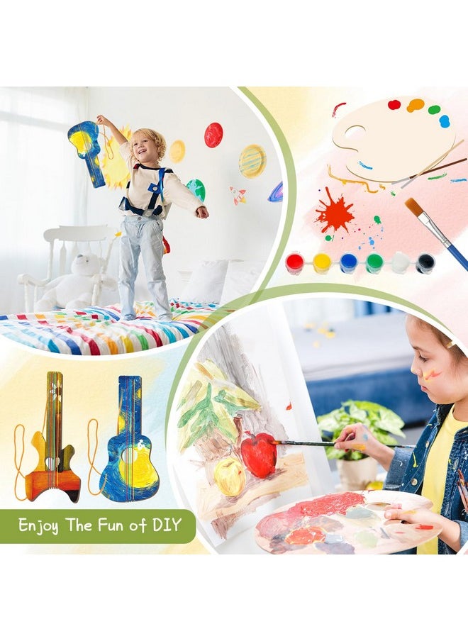 18 Pcs Diy Wood Guitar For Kids (6 Difference Designs) With 18 Set Of Pigments (6 Colors), Wood Guitars For Boys Girls, Suitable For Crafts And Art Class, Birthday Party, Music Theme Party