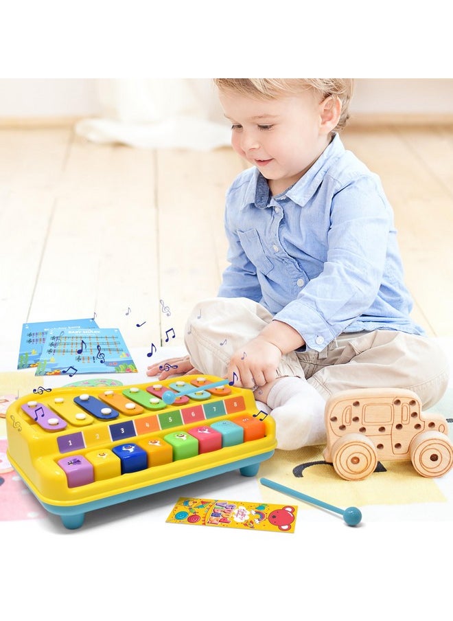 2 In 1 Baby Piano Xylophone Toy For Kids Toddlers Girls Boys First Musical Instrument Multicolored Keys Keyboard Sheet Music Two Mallets