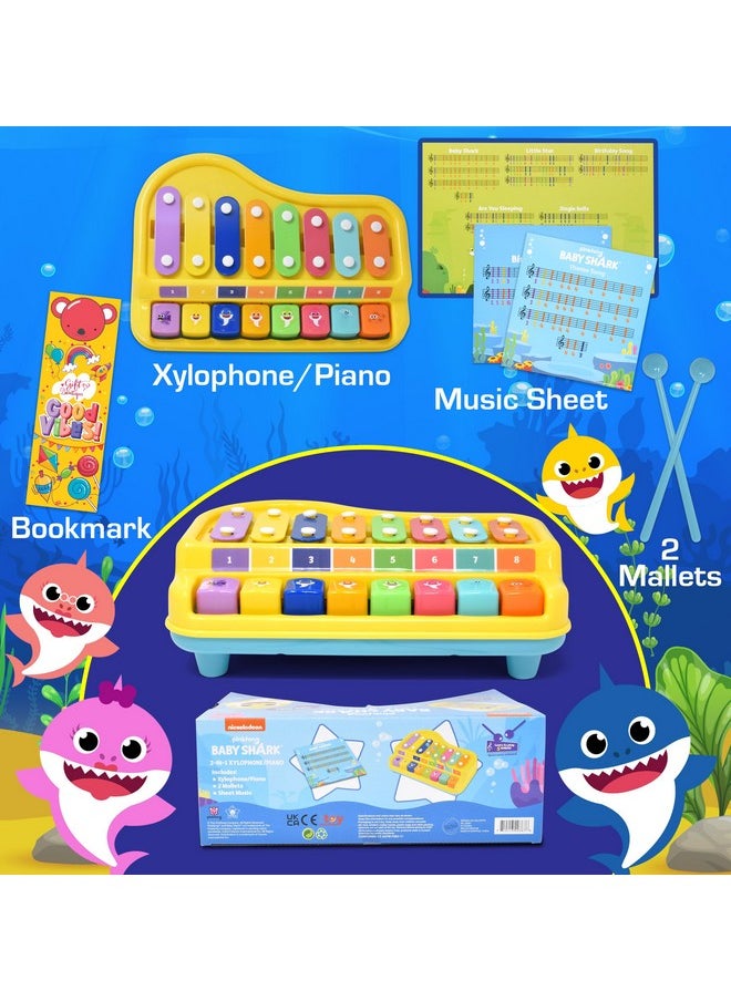 2 In 1 Baby Piano Xylophone Toy For Kids Toddlers Girls Boys First Musical Instrument Multicolored Keys Keyboard Sheet Music Two Mallets