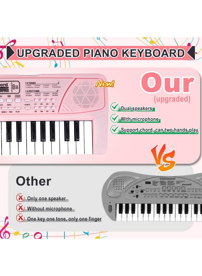 Upgraded 37 Key Kids Piano Keyboard With Microphone Music Toys For 3 4 5 6 Year Old Girls Gifts, Pink