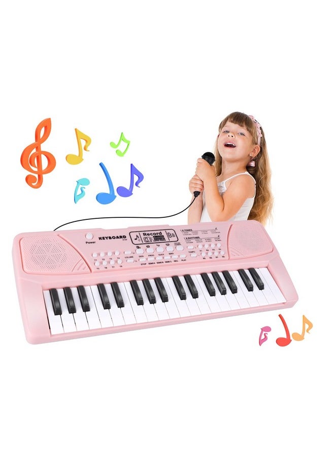 Upgraded 37 Key Kids Piano Keyboard With Microphone Music Toys For 3 4 5 6 Year Old Girls Gifts, Pink