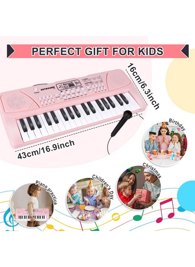 Upgraded 37 Key Kids Piano Keyboard With Microphone Music Toys For 3 4 5 6 Year Old Girls Gifts, Pink