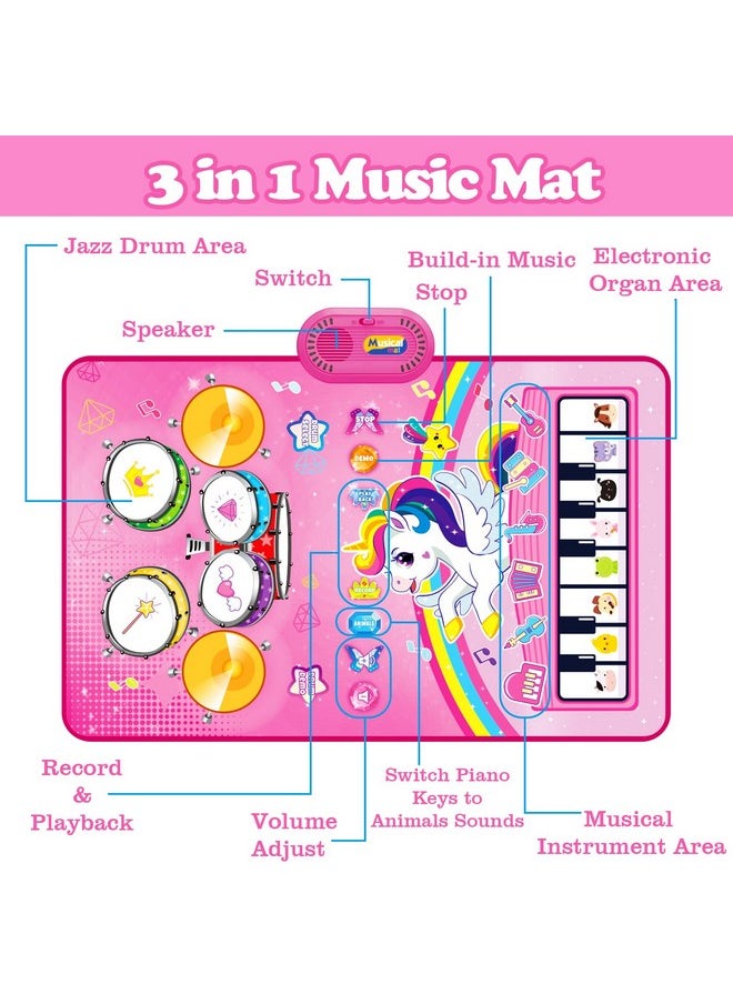 Toys For 1 Year Old Girl Gifts: Baby Musical Mat Toddler Toys Age 1-2 - 3 In 1 Piano Drum Animal Touch Unicorn Toys - Infant Music Toy 12-18 Months Babies Birthday Gifts For 1 2 3 Year Old Boys Girls