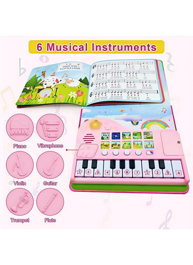 Toys For 1+ Year Old Girls, 18 Keys Pink Piano Book Toys With Lights And Sounds, Multi Fun Learning Music Toys For Toddlers Ages 1-3 Years, Birthday Easter Gifts For 1 2 3 Year Old Girls
