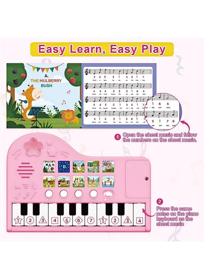 Toys For 1+ Year Old Girls, 18 Keys Pink Piano Book Toys With Lights And Sounds, Multi Fun Learning Music Toys For Toddlers Ages 1-3 Years, Birthday Easter Gifts For 1 2 3 Year Old Girls