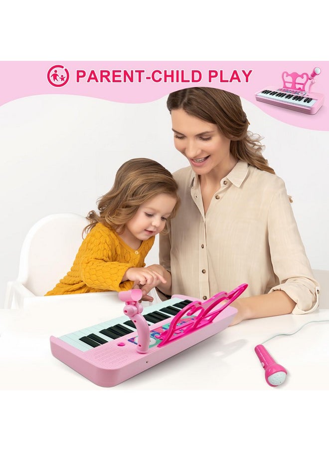 Kids Piano Keyboard Toys - 37 Keys Keyboard Piano With Microphone Stool And 2 Speakers, Christmas Birthday Gifts For 3+ Years Old Baby Girls Toys
