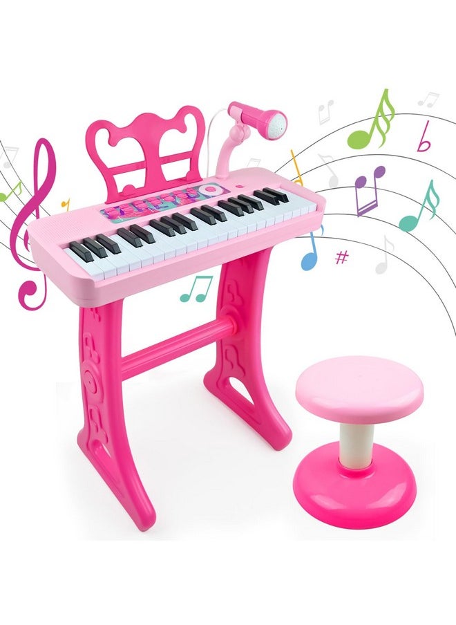 Kids Piano Keyboard Toys - 37 Keys Keyboard Piano With Microphone Stool And 2 Speakers, Christmas Birthday Gifts For 3+ Years Old Baby Girls Toys