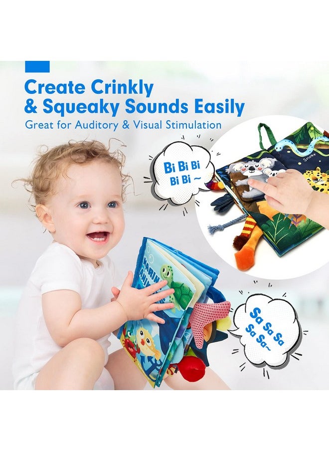 Baby Toys 0-6 Months Baby Books 2Pcs, Baby Toys 6-12 Months - Soft, Crinkle, Squeaky, Sensory, Tummy Time Toys For Babies 0-12 Months - Baby Boy Gifts