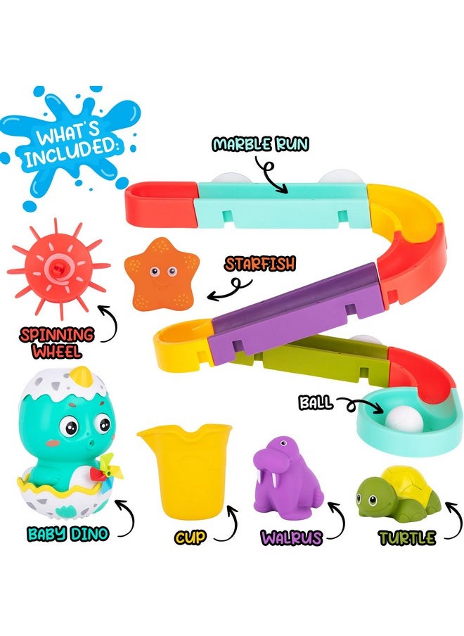 Interactive Bathtub Slide Set - Bath Slide Set With Bathtub Slide, Waterfall, Marble Run, Spinning Pinwheels, And Unique Squirt Toys (Turtle, Walrus, And Starfish) - Stong Suction Cups