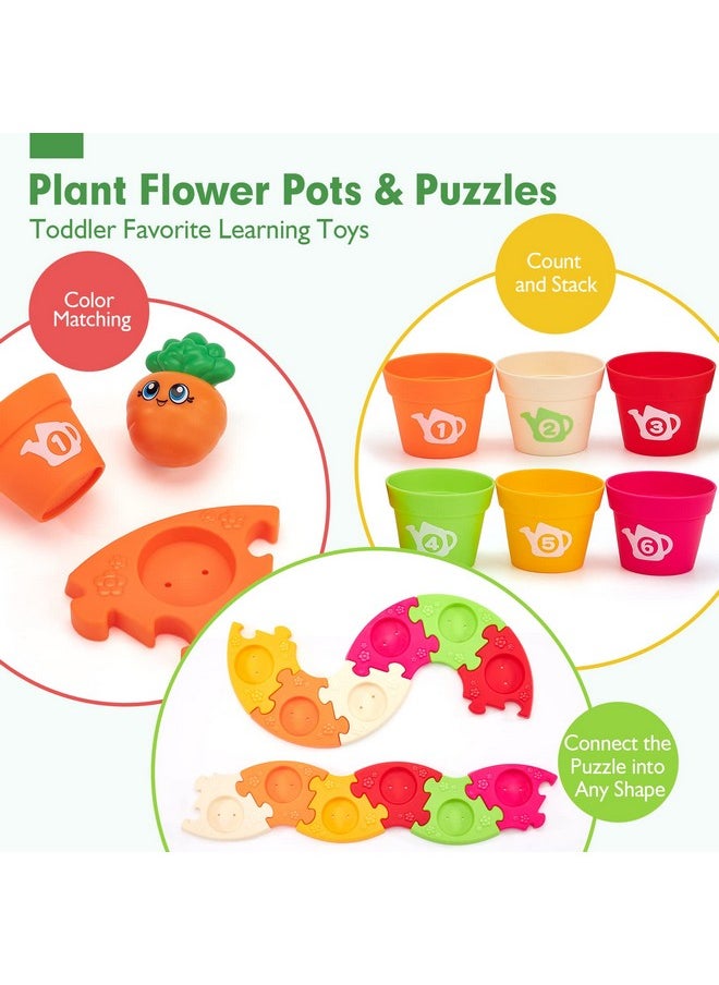 Montessori Toys For 1 Year Old Gifts - Puzzle & Garden Set - Color Sorting Stacking Daycare Learning Toys For Toddlers 1-3