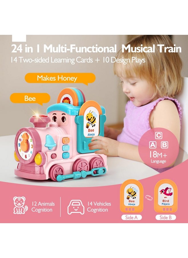 Toys For Ages 2-4 For Ages 1-4, 24-In-1 Musical Train With Talking Flash Cards - Bilingual Learning Toy (En/Es) For Girls, Fine Motor Skills Toy Fun Toddler Educational Gift